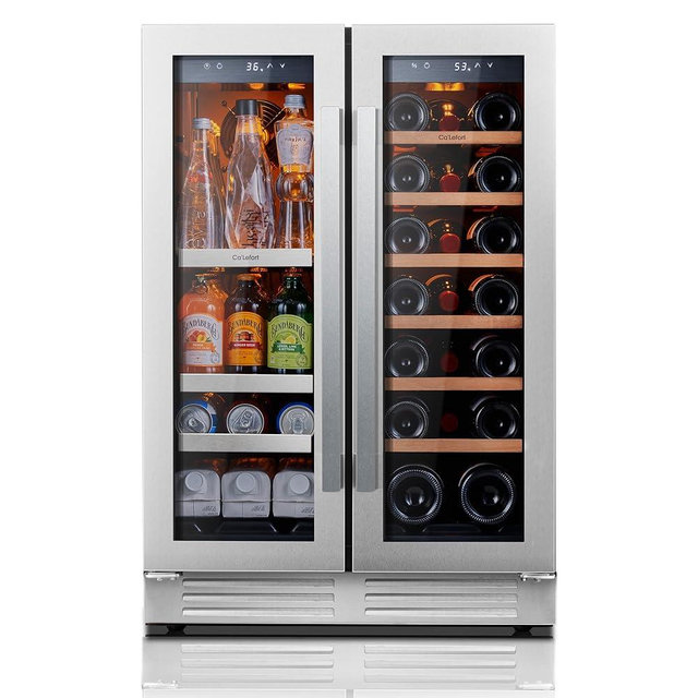 Ca'Lefort Wine and Beverage Refrigerator 24 Inch, 60 Can and 20 Bottle Wine Fridge Dual Zone 36°F-72°F, 3 LED Beverage Fridge Built in or Freestanding, Perfect for Home/Kitchen(4.10 cu.ft)