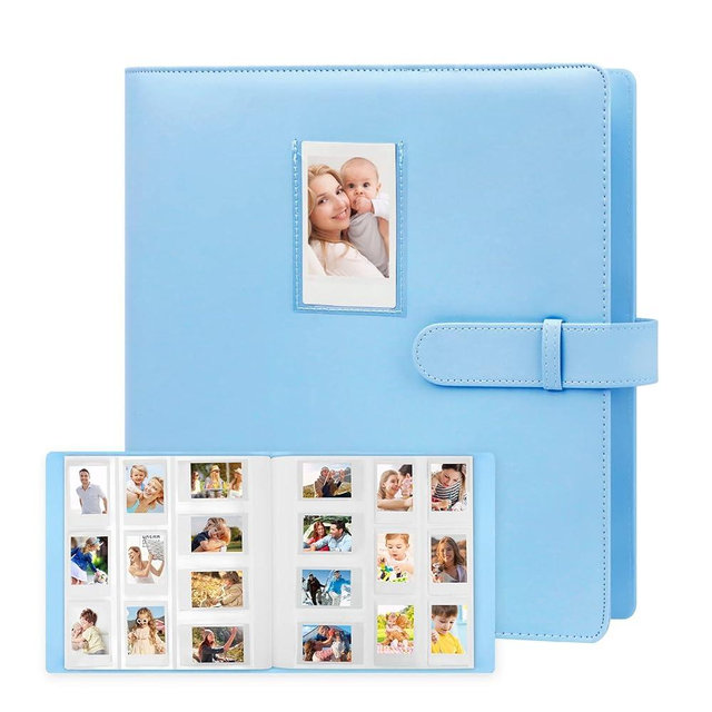 Veicevol 640 Pockets Photo Album for Fujifilm Instax Mini Camera, Leather Cover, Photo Album for Instax Mini 12 11 9 40 90 8 7 Evo LiPlay Instant Camera, Blue