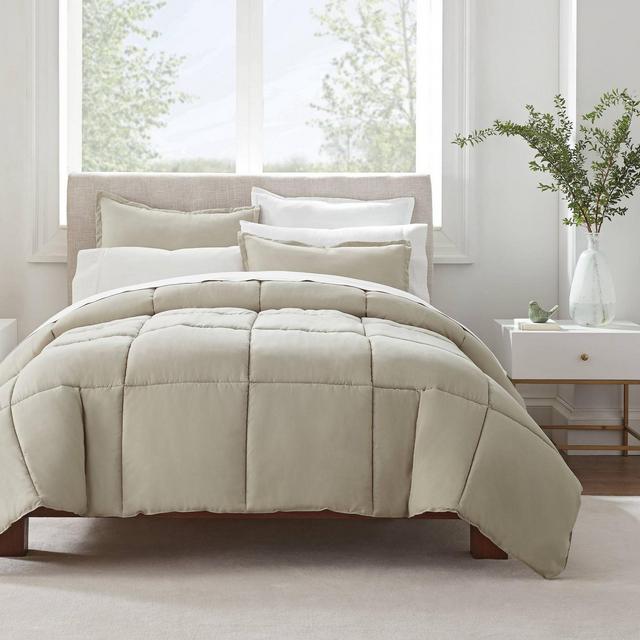 Full/Queen 3pc Simply Clean Comforter Set Khaki - Serta