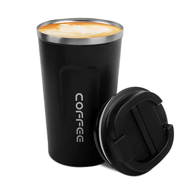 MOMSIV 12oz Travel Mug, Insulated Coffee Cup with Leakproof Lid, Vacuum Stainless Steel Double Walled Reusable Tumbler for Hot and Cold Water Coffee and Tea In Travel and Car Black