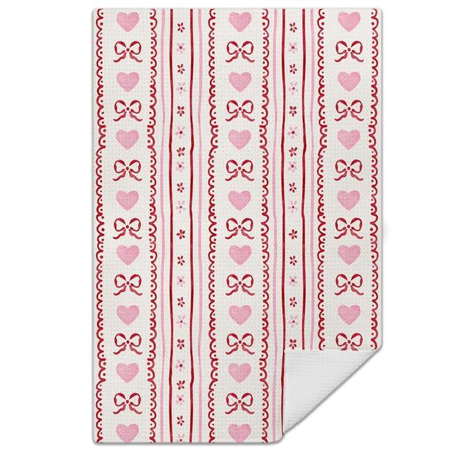 LUKIPOM Red and Pink Coquette Bow Kitchen Towels, Preppy Pink Heart Bow Hand Towels for Bathroom, Coquette Preppy Bathroom Decor, 16x24 Inches