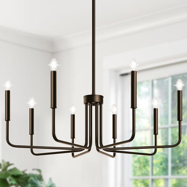 8-Light Farmhouse Chandelier for Dining Room Lighting Fixtures Hanging, Oil-Rubbed Bronze Dining Light Fixtures Industrial Chandelier for Bedroom, Foyer, Hall, Kitchen, Living Room and Entryway