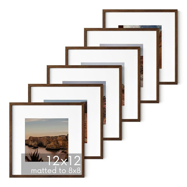 HAUS AND HUES 12x12 Frames - Walnut Picture Frames 12 x 12 Frames Set of 6, Square Picture Frames 12x12 Picture Frames, Square Picture Frame 12x12 Walnut Frames, Square Frames 12 x 12 Picture Frames
