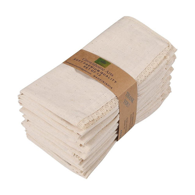 Grownhome Arts Ivory lace Cotton Linen 85% Cotton 15% Linen 12 pcs Set size-12x12 inches Dinner Napkins Everyday Use Premium Quality Over Sized Cloth Napkins Hemmed Ultra Soft Durable Hotel Quality