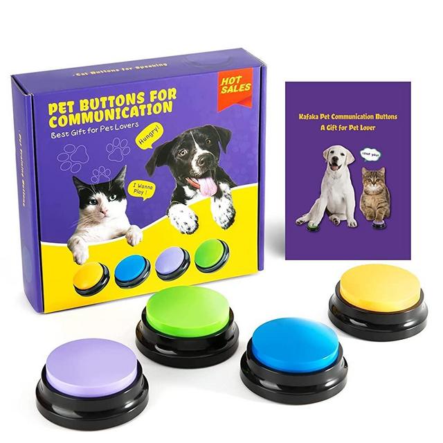 Kafaka Recordable Dog Buttons, Dog Buttons for Communication Pet Training Buzzer, 20 Second Record & Playback Dog Talking Button Set Funny Gift for Cat Pet Training Office Home Game 4 Packs