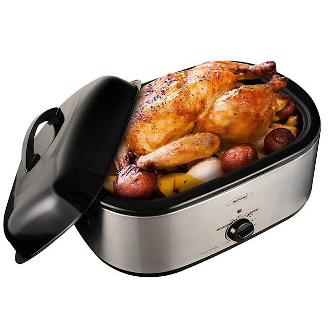 20-Quart Electric Roaster Oven, Turkey Roaster Oven with Removable Pan,Full-Range Temperature Control and Cool-Touch Handles, Silver Body and Black Lid