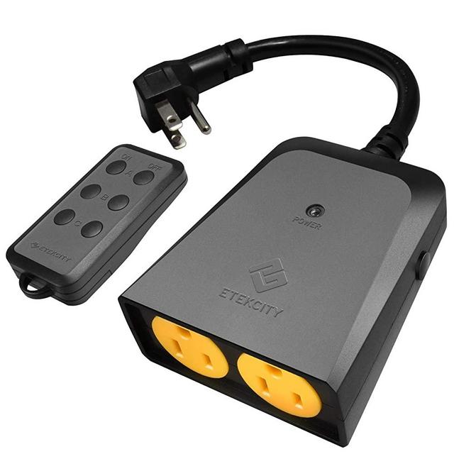Etekcity Wireless Outdoor Remote Control Outlet, Weatherproof, 150ft Range Electrical Light Switch, Dual Outlet, Pair Freely, FCC Certified, ETL Listed, Black, ZAP 1FX (Battery Included)