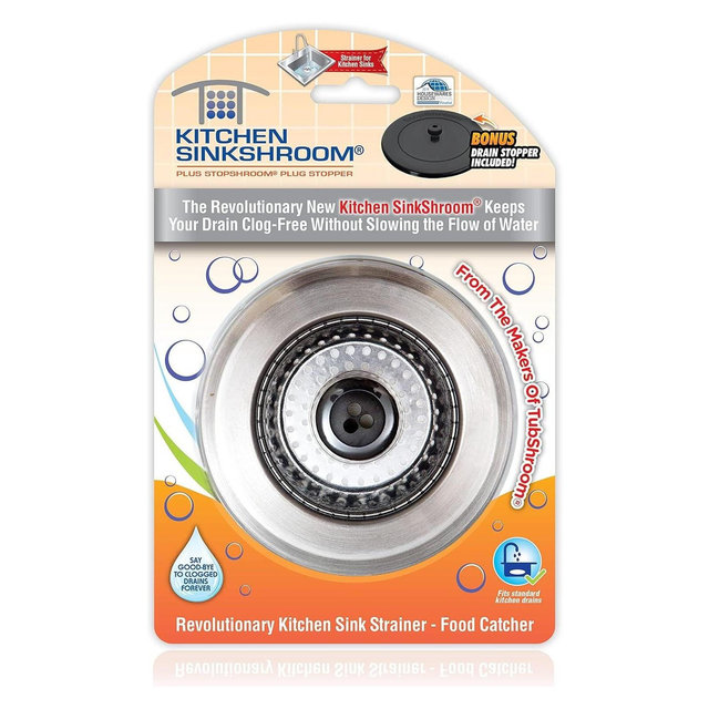 Kitchen SinkShroom Strainer with Built-in Anti-Clog Technology Stainless Steel with Stopper One Size TubShroom