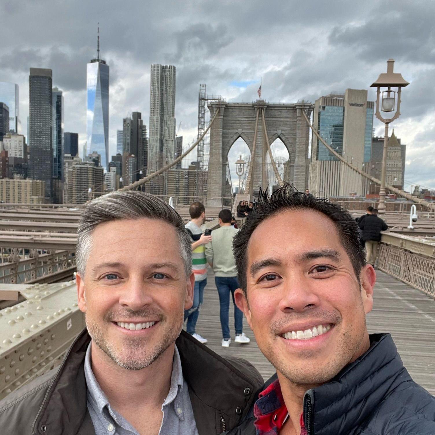Dennis' first time crossing the Brooklyn Bridge on foot.