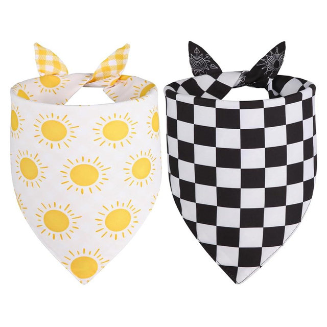 Agroon Summer Dog Bandanas Yellow Black Large 2PCS, Spring Scarf, Durable Triangle Reversible Bibs Handkerchief for Puppy Pet