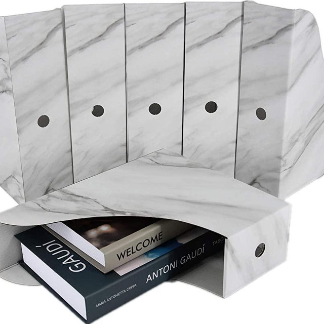 HUAPRINT Magazine Holder(6 Pack, Marbling Gray) Cardboard Magazine File Holder-Folder Holder,Magazine Organizer,Document Organizer,Magazine Storage Box,with Labels