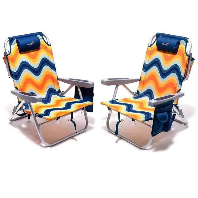 SUNNYFEEL Beach Chairs for Adults 2 Pack 5 Position Lay Flat, Portable Folding Backpack Beach Chair Heavy Duty with Cooler Bag, Cup Holder for Outdoor/Lawn/Picnic, Foldable Camping Chair