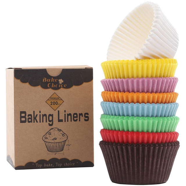 Bake Choice 200pcs Standard Rainbow Cupcake Liners for baking,food-grade cupcake wrappers,greaseproof parchment muffin liners for Christmas decorations