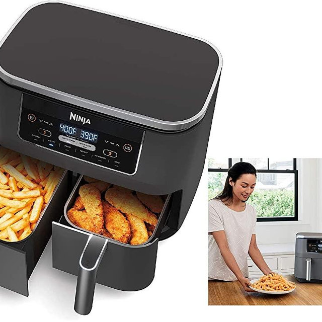 Ninja DZ100 Foodi 4-in-1, 8-qt., 2-Basket Air Fryer with DualZone Technology (Renewed) …
