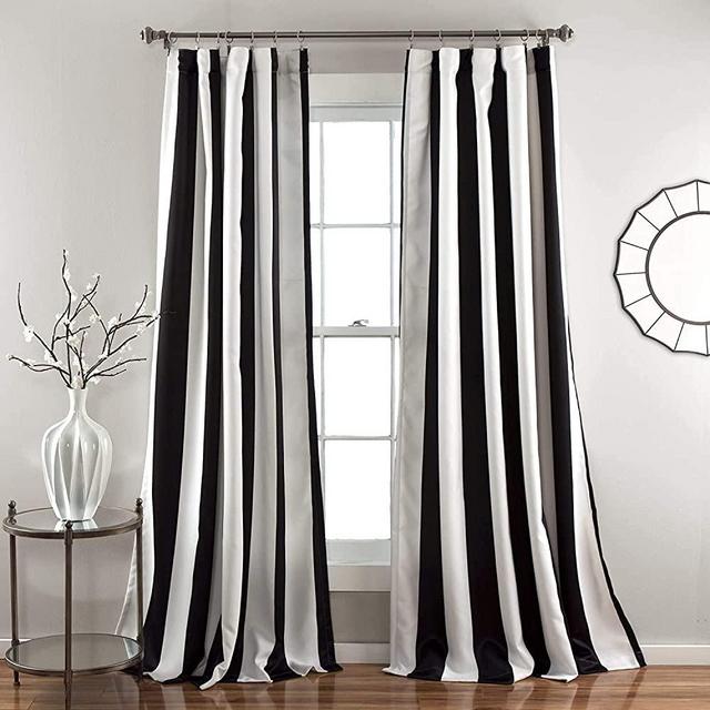 Lush Decor, Black Wilbur Stripe Room Darkening Window Curtain Panel Pair, 108&quot; x 52&quot;, 108&quot; L