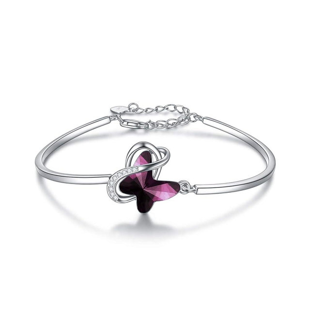AOBOCO Sterling Silver Infinity & Morpho Helena Butterfly Bangle Bracelet Embellished with Crystals from Austria, Fine Anniversary Birthday Butterfly Jewelry Gifts for Women