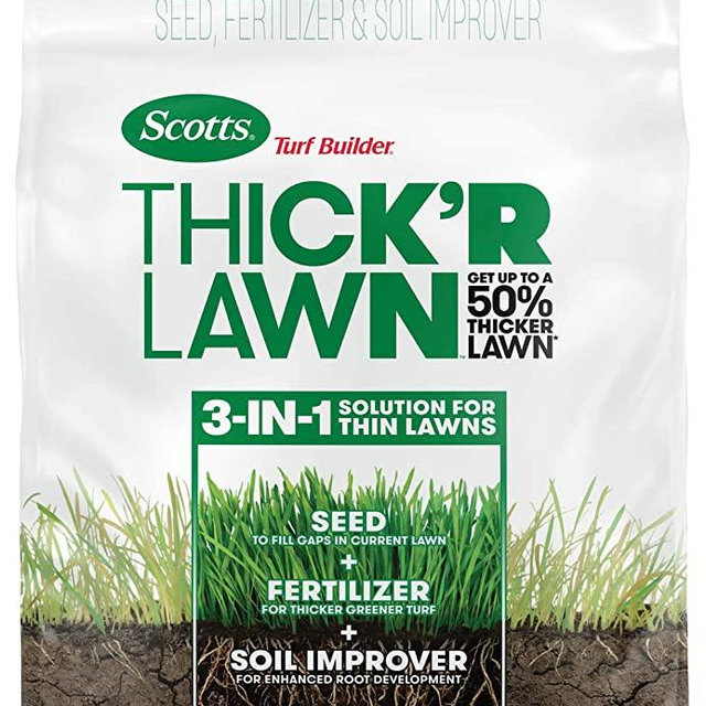 Scotts Turf Builder Thick'R Lawn Sun and Shade, 12 lb. - 3-in-1 Solution for Thin Lawns - Combination Seed, Fertilizer and Soil Improver for a Thicker, Greener Lawn - Covers 1,200 sq. ft.