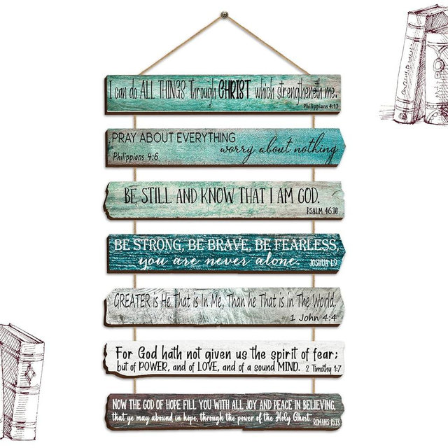 Yookeer Green Christian Wall Art Office Inspirational Wooden Bible Verses Bedroom Scripture Wall Art Meditation Inspirational Hanging Wood Sign for Kitchen Living Room (English Style)