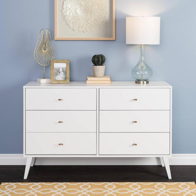 Mid Century Modern 6 Drawer Dresser White - Prepac