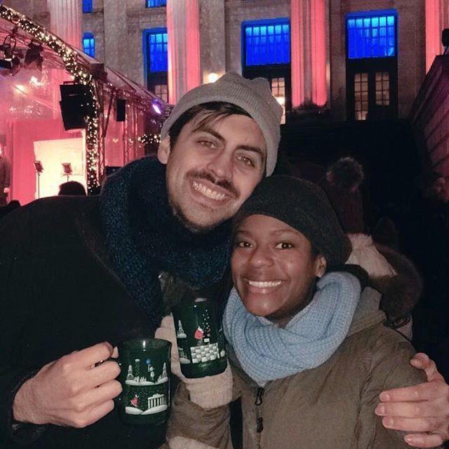 Celebrating the holidays in Berlin at a Christmas Markt, complete with Bratwurst and Glühwein!