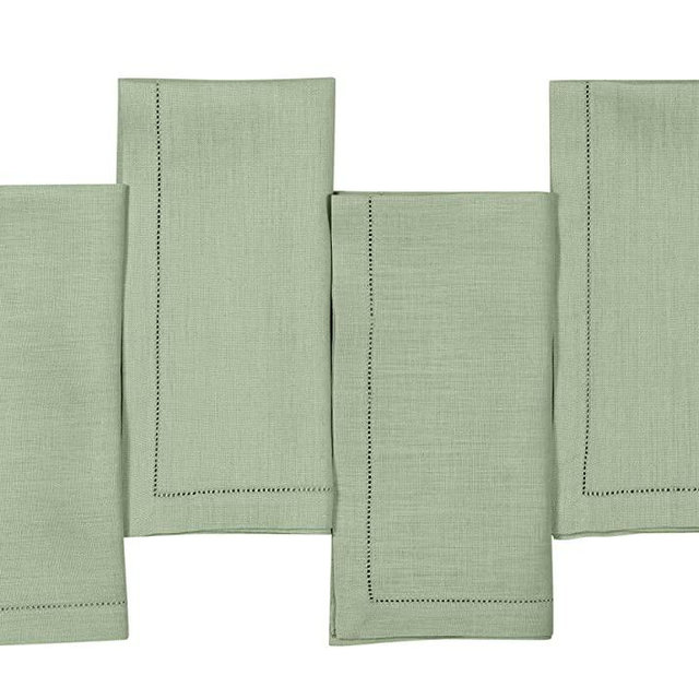 D'Moksha Sage Green Cloth Napkins 20 x 20 Inch Set of 4, 100% Pure Linen Napkins, Hemstitched Dinner Napkins Cloth Washable, Christmas Cloth Napkins for Fall Halloween Thanksgiving