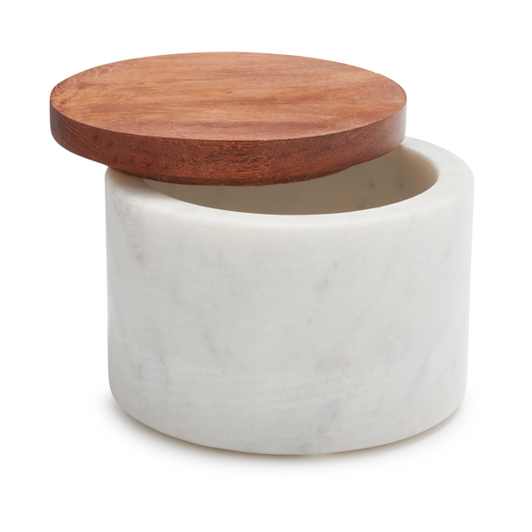 Marble Salt Keeper with Acacia Wood Lid