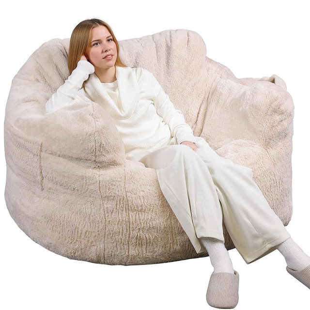 WLIVE Giant Bean Bag Chair, Bean Bag Sofa with Armrests for Adults, Bean Bag Couch with High-Density Memory Foam for Livingroom, Bedroom, Beige