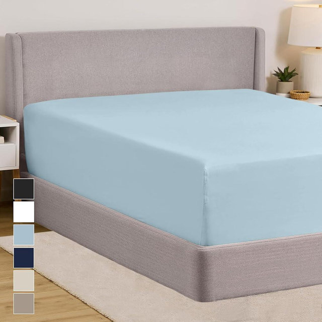 GORILLA GRIP Fitted Sheets, Stay in Place Deep Pocket Bottom Bed Sheets for Mattress, Lightweight Microfiber Sábana, All Around Elastic, Oeko-Tex, Wrinkle and Shrink Resistant, King Size Seablue