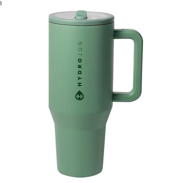 HydroJug Traveler - Modern 40 oz Tumbler with Handle & Simple Flip Straw - Car Cup Holder Friendly, Leak Resistant Water Bottle-Reusable Insulated Stainless Steel & Rubber Base - Gifts for Women & Men