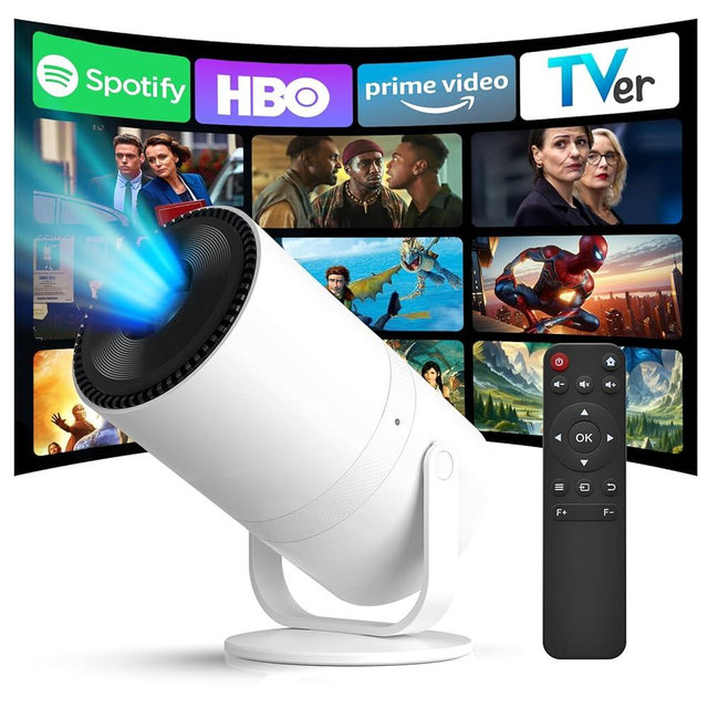 [Built-in Apps] Mini Projector with WiFi and Bluetooth & Android 12, Electric Focus 1080P Mini Portable Projector, Compatible with HDMI/Smartphone/USB for Movie/Gaming