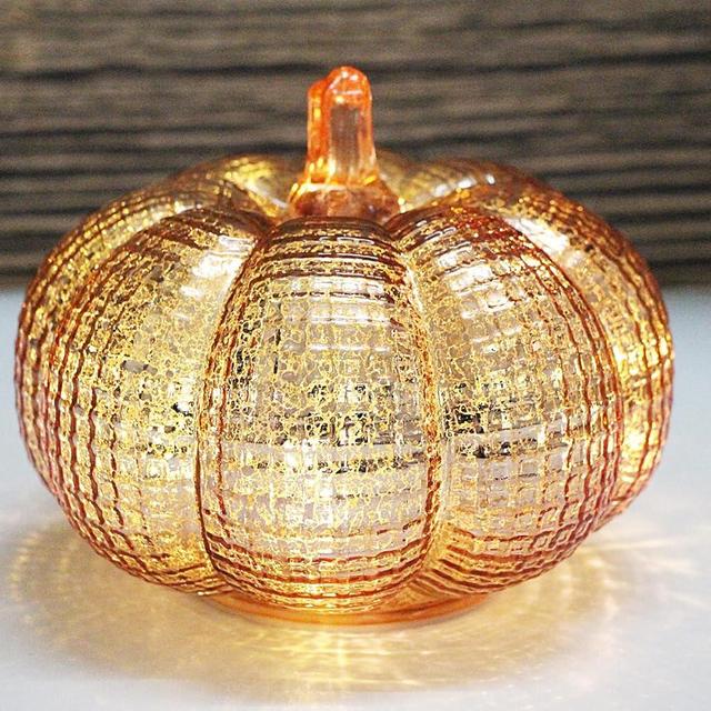 HVTDECOR Mercury Glass Pumpkin Lights with Timer, Battery Operated Led Pumpkin Lights for Halloween Fall,Thanksgiving Rustic Decor (Rosegold Grid-Patterned, 5.5")