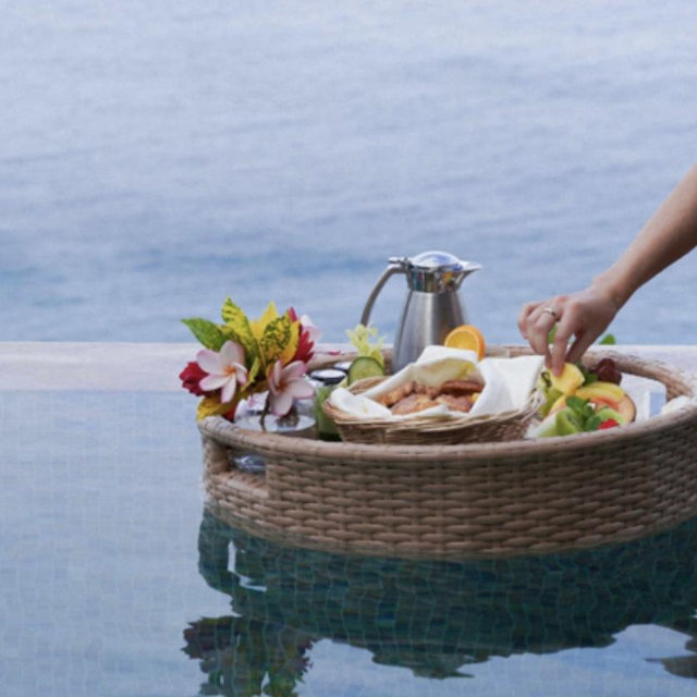 Floating breakfast in the pool on our honeymoon