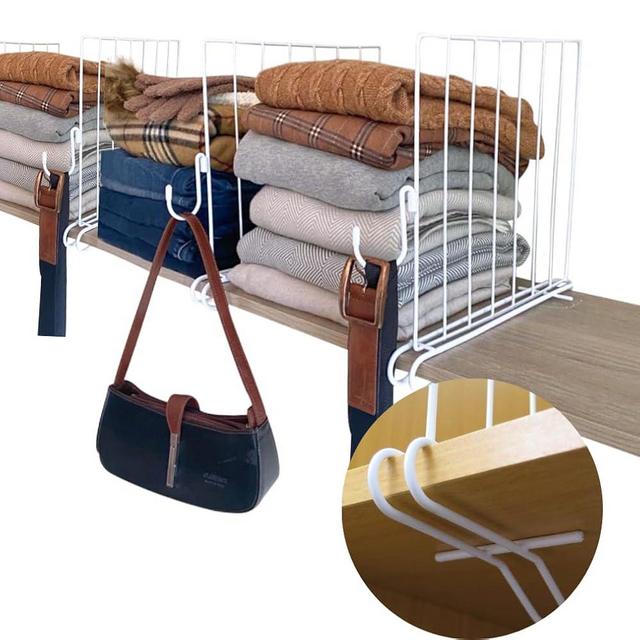 Evelots Shelf Dividers for Wood Shelf with New Patent Pending Removable Hooks, 10 Pack Closet Organizers and Storage for Clothes, Purse, Pantry - Solid Steel-12 Inch Shelf -Reinforced Wide Bottom