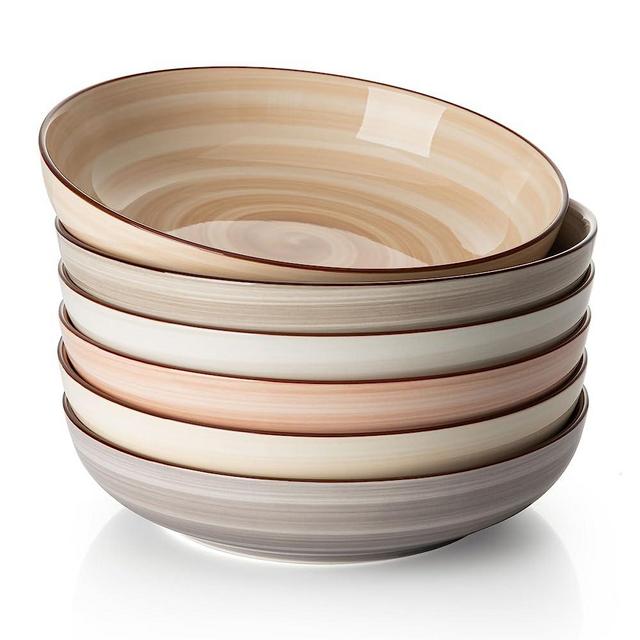 Sweese Pasta Bowls, 30 Ounce Salad Bowls, Neutral Serving Bowls, Pasta Bowls Set of 6, 8.3 Inch Porcelain Plate Bowls