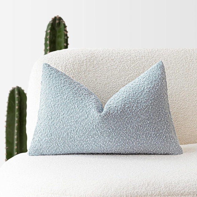 Foindtower Modern Textured Boucle Lumber Throw Pillow Covers Accent Solid Decorative Pillow Cases Cozy Couch Cushion Case for Sofa Bed Living Room Home Decor, 12 x 20 Inch, 1PC, Light Blue