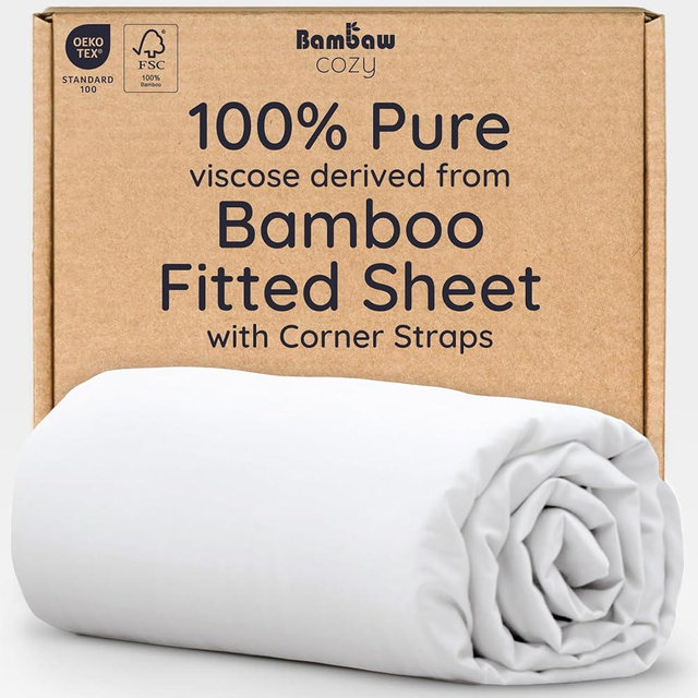 Bambaw King White Fitted Sheet Only, 100% Viscose Derived from Bamboo Sheet, Cooling Fitted Sheet King Size, 16” Deep Pocket Sheet (White)