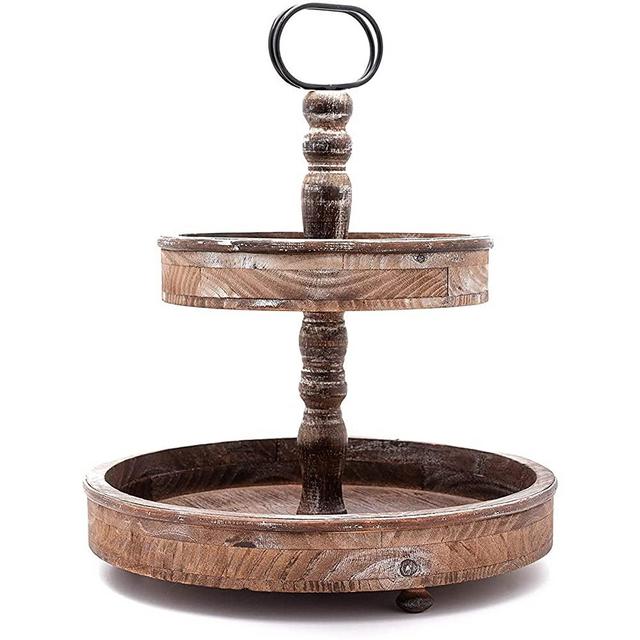 Two Tiered Tray - Farmhouse Tiered Tray Decor - Rustic Charm 2 Tier Tray - Distressed Wooden Tiered Tray with White Black Brown Finish- Awesome Tiered Serving Tray - Vintage Tier Stand to Perfection