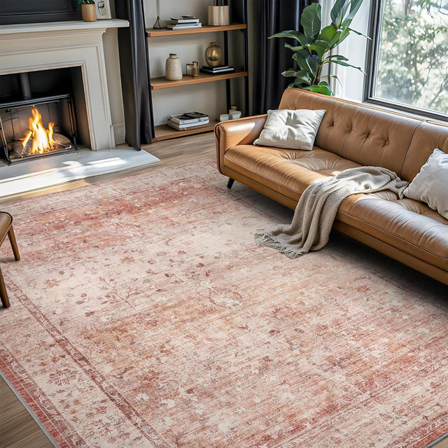 Large Area Rug 9x12 Rug Non Slip Low-Pile Floor Carpet Ultra Soft Rug for Living Room Dinning Room Bedroom Playroom Indoor, Pink
