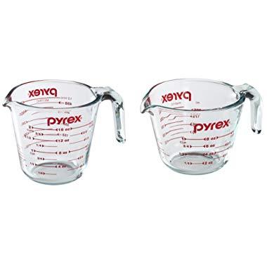 Pyrex Prepware Measuring Cup, Clear with Red Measurements, Set of 1-Cup and 2-Cup