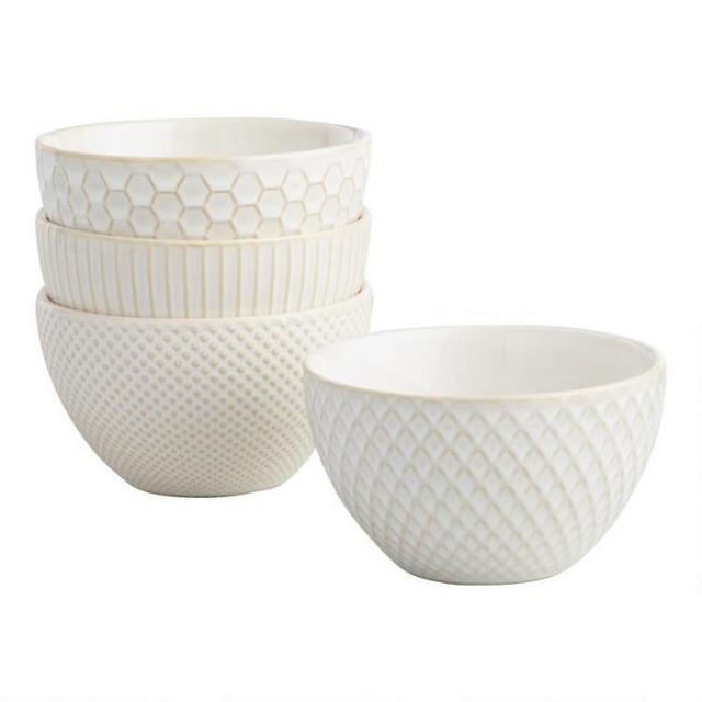 Small White Textured Ceramic Avery Bowls Set Of 4