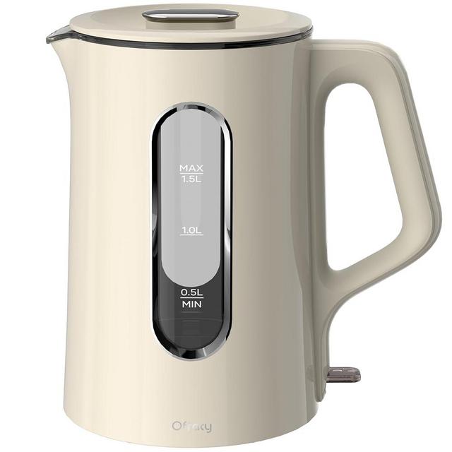 Offacy Electric Kettle, Tea Kettle Pot, Double Wall Glass Inner 1.5L/1200W, Hot Water Kettle Teapot Boiler & Heater with Automatic Shut Off, BPA-Free & LED Indicator Lights (White)
