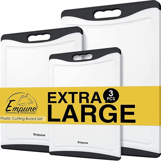 Extra Large Cutting Boards, Plastic Cutting Boards for Kitchen (Set of 3) Cutting Board Set Dishwasher Safe Non-slip Chopping Board with Juice Grooves Easy-Grip Handles, Empune