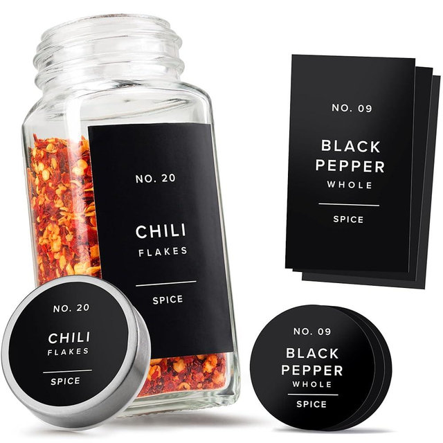 EDELHAUS Minimalist Spice Jar Labels Self-Adhesive - 240 Stickers for Spice Jars, Spice Jars & Drawers, Round & Rectangular, Waterproof Spice Organiser Labels for Kitchen Organisation (Black)
