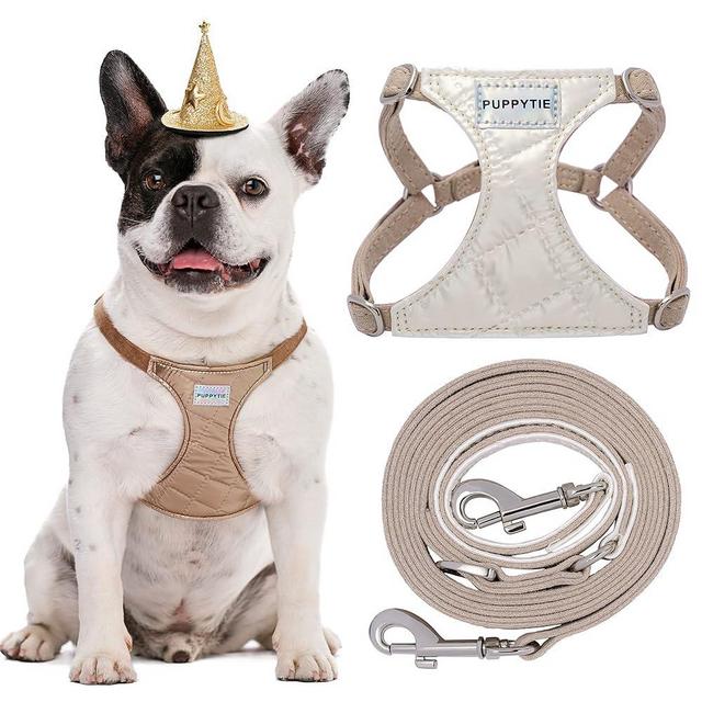 Puppytie No Pull Dog Harness with Multifunction Dog Leash,Soft Adjustable No Choke Escape Proof Pet Harness Vest for Medium Dogs,Glossy Pearl White,M