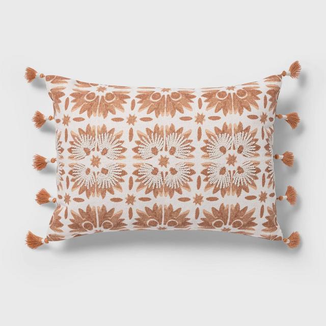 Oblong Block Print Tassel Decorative Throw Pillow Warm Blush - Threshold™