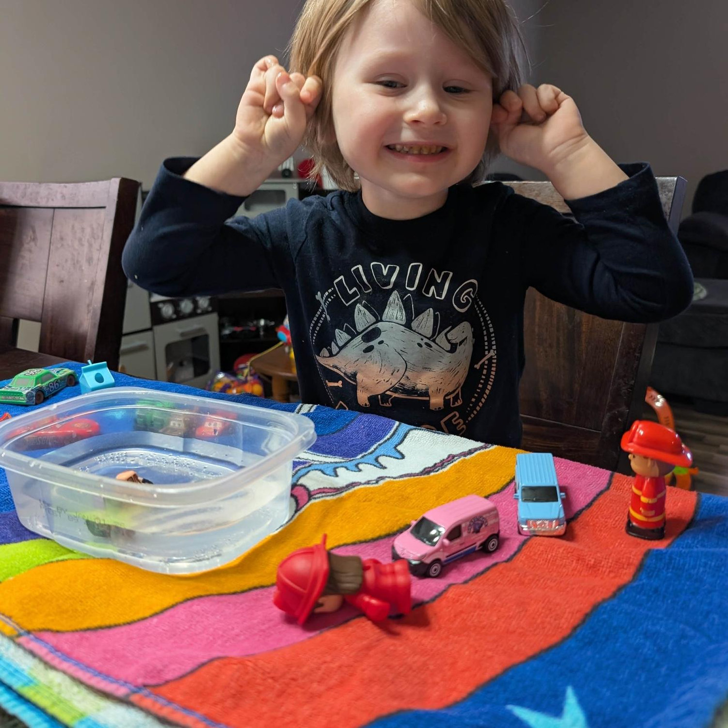 Pool party for his toy friends!