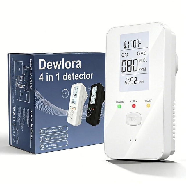 Dewlora 4-in-1 Detector, Delora 4 in 1 Detector - HD Screen, for Homes, Apartment, Hotel, Camping (White)
