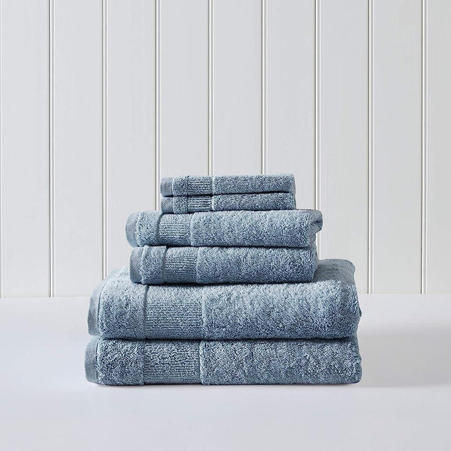 Tommy Bahama- Bath Towels, Absorbent & Fade Resistant Cotton Towel Set, Fashionable Bathroom Decor (Island Retreat Bay Blue, 6 Piece)