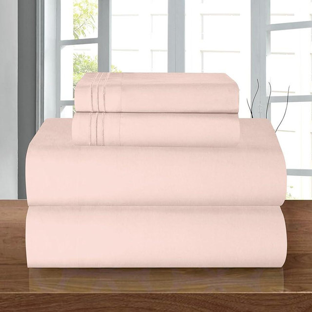 Elegant Comfort Luxury 1500 Premium Hotel Quality Microfiber 4-Piece Sheet Set - Wrinkle Resistant, All Around Elastic Fitted Sheet, Deep Pocket up to 16", King, Blush