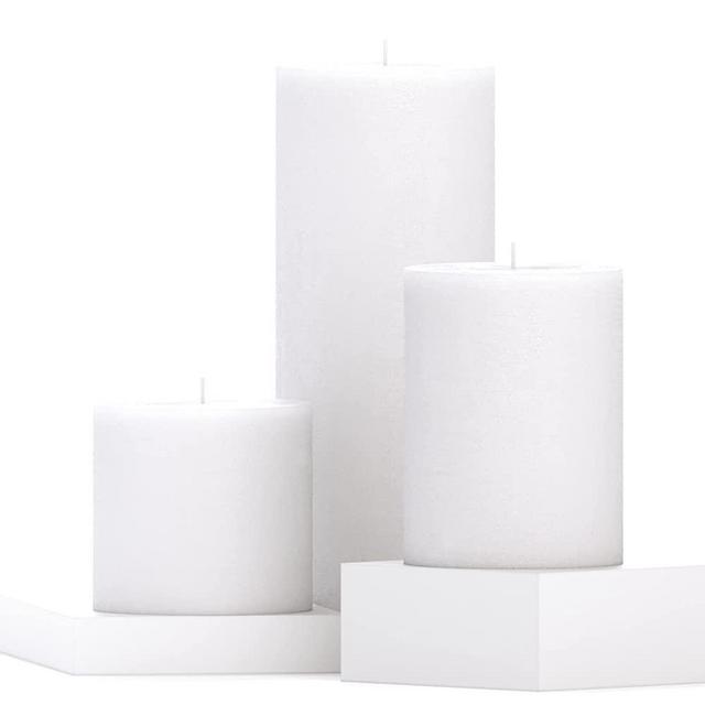 CANDWAX Assorted Candles Pillar - Set of 3 Rustic Pillar Candles Includes 3", 4" and 8" Unscented Candles - Long Burning Candles Ideal as Wedding Candles and Candles for Home - White Candles